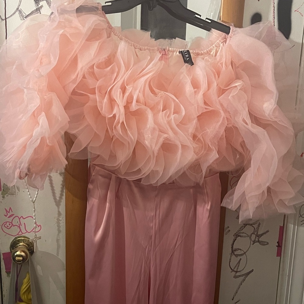 Akita size Medium satin jumpsuit in pink froth!
